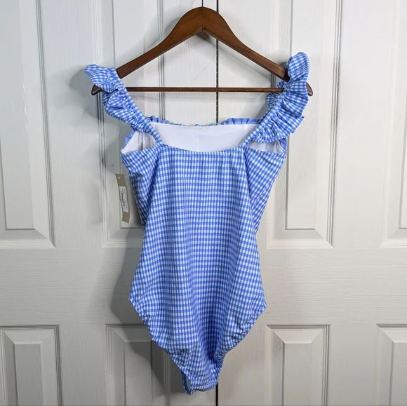 NEW Albion Hamptons One Piece Swimsuit Medium Bluebell Gingham Coastal Preppy - Picture 11 of 14